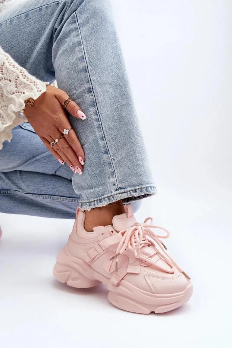 Sneakersy Damskie Na Masywnej Podeszwie Różowe Windamella