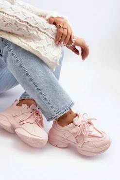 Sneakersy Damskie Na Masywnej Podeszwie Różowe Windamella