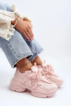 Sneakersy Damskie Na Masywnej Podeszwie Różowe Windamella