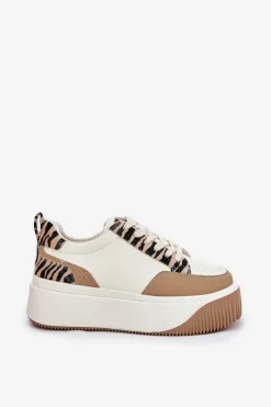 Sneakersy Damskie Na Masywnej Platformie Zebra Beżowe Tamorniel