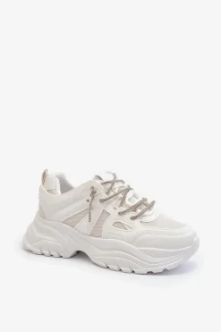 Sneakersy Damskie Na Masywnej Podeszwie Z Ozdobnym Sznurowaniem Białe Relissa