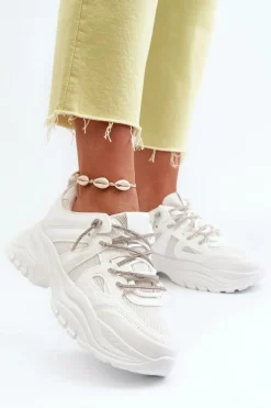 Sneakersy Damskie Na Masywnej Podeszwie Z Ozdobnym Sznurowaniem Białe Relissa