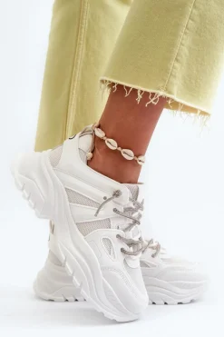 Sneakersy Damskie Na Masywnej Podeszwie Z Ozdobnym Sznurowaniem Białe Relissa