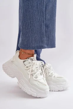 Sneakersy Damskie Na Masywnej Podeszwie Białe Nevela