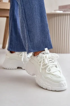Sneakersy Damskie Na Masywnej Podeszwie Białe Nevela
