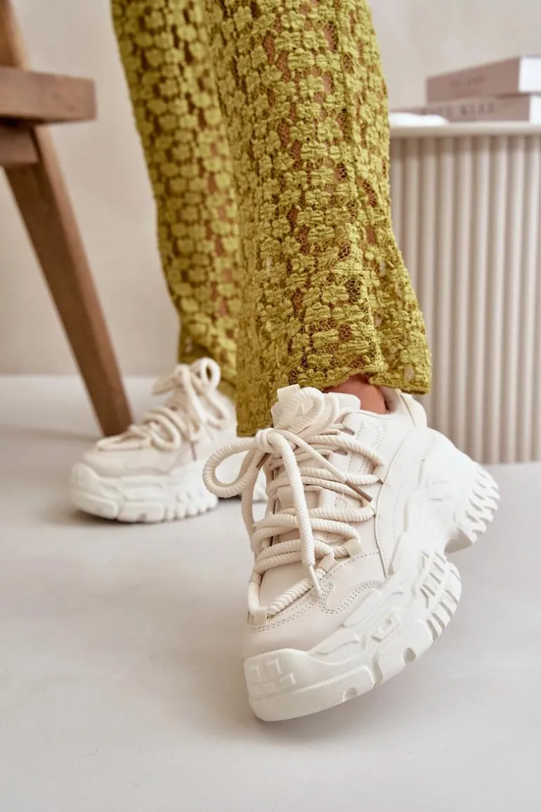Sneakersy Damskie Na Masywnej Podeszwie Jasnobeżowe Nevela