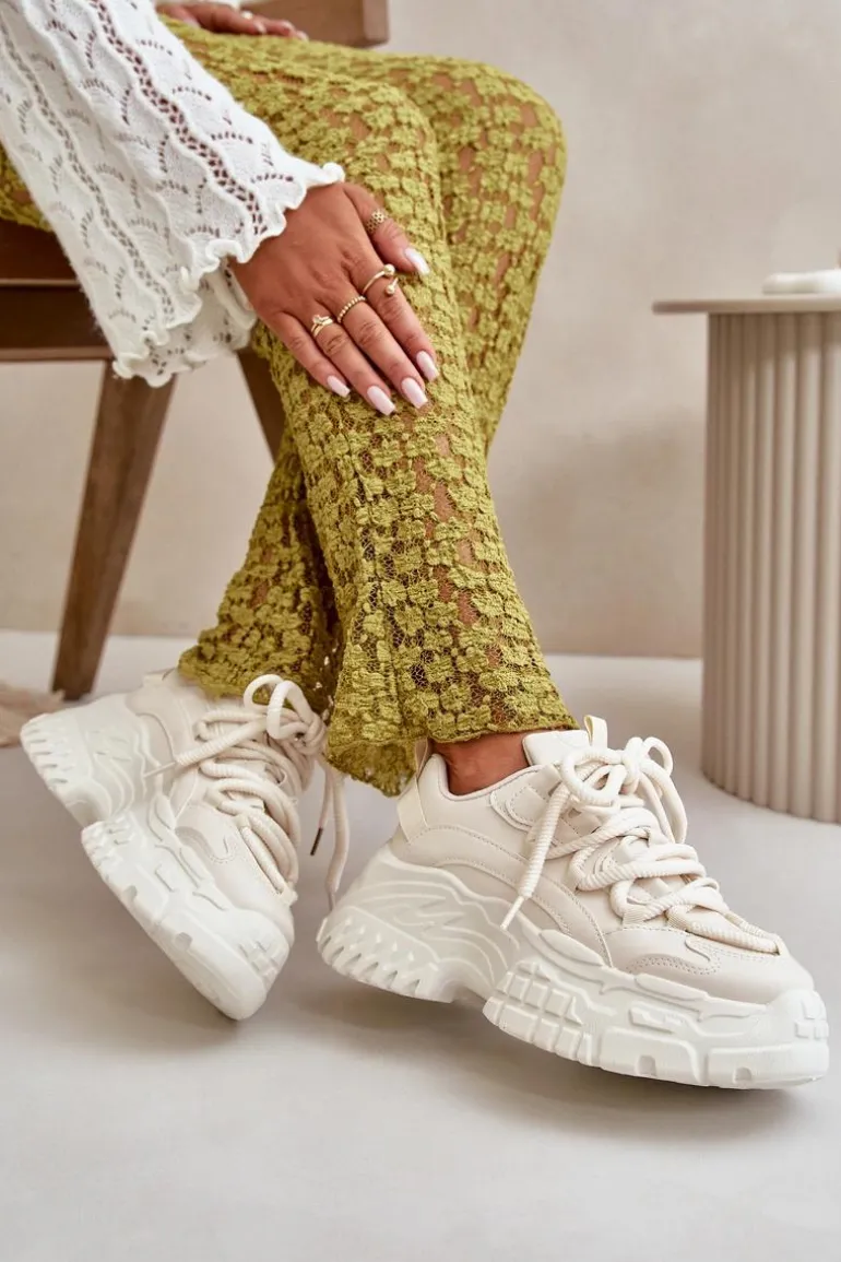 Sneakersy Damskie Na Masywnej Podeszwie Jasnobeżowe Nevela