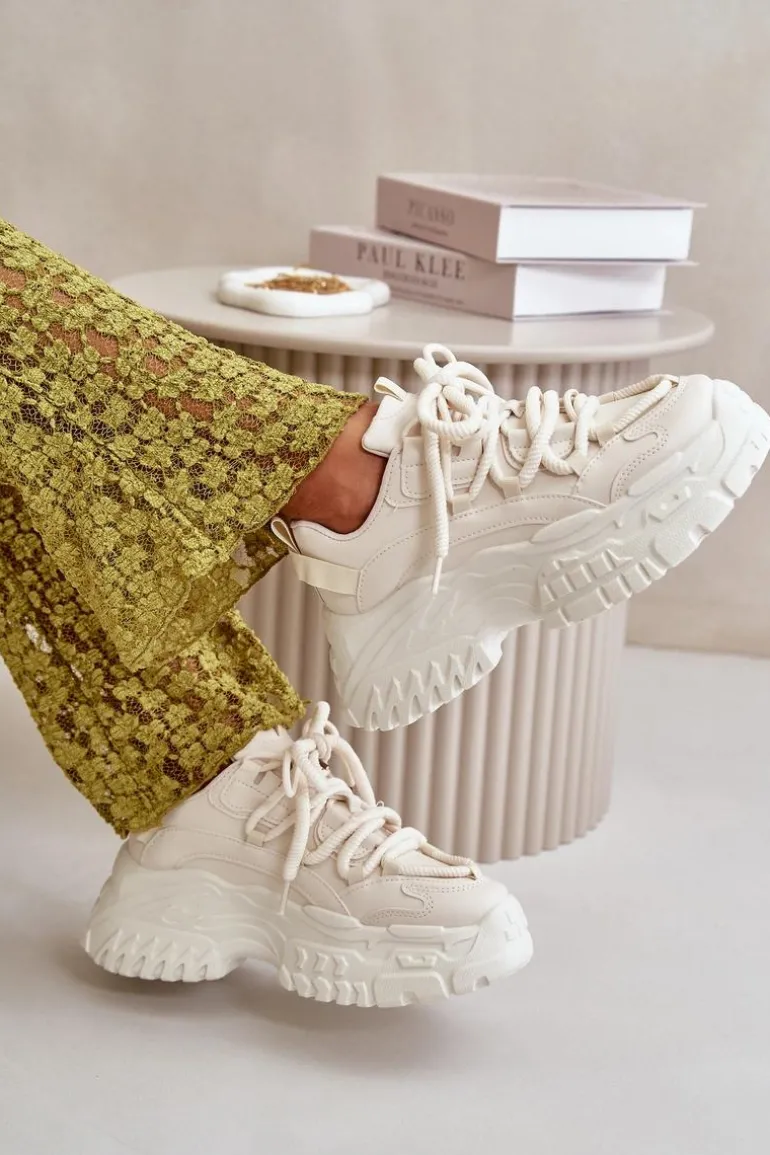 Sneakersy Damskie Na Masywnej Podeszwie Jasnobeżowe Nevela