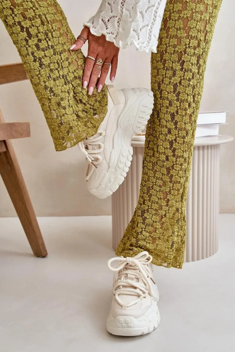 Sneakersy Damskie Na Masywnej Podeszwie Jasnobeżowe Nevela