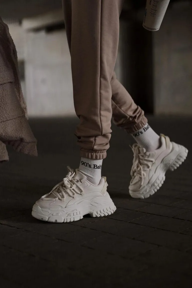 Sneakersy Damskie Na Masywnej Podeszwie Jasnobeżowe Nevela