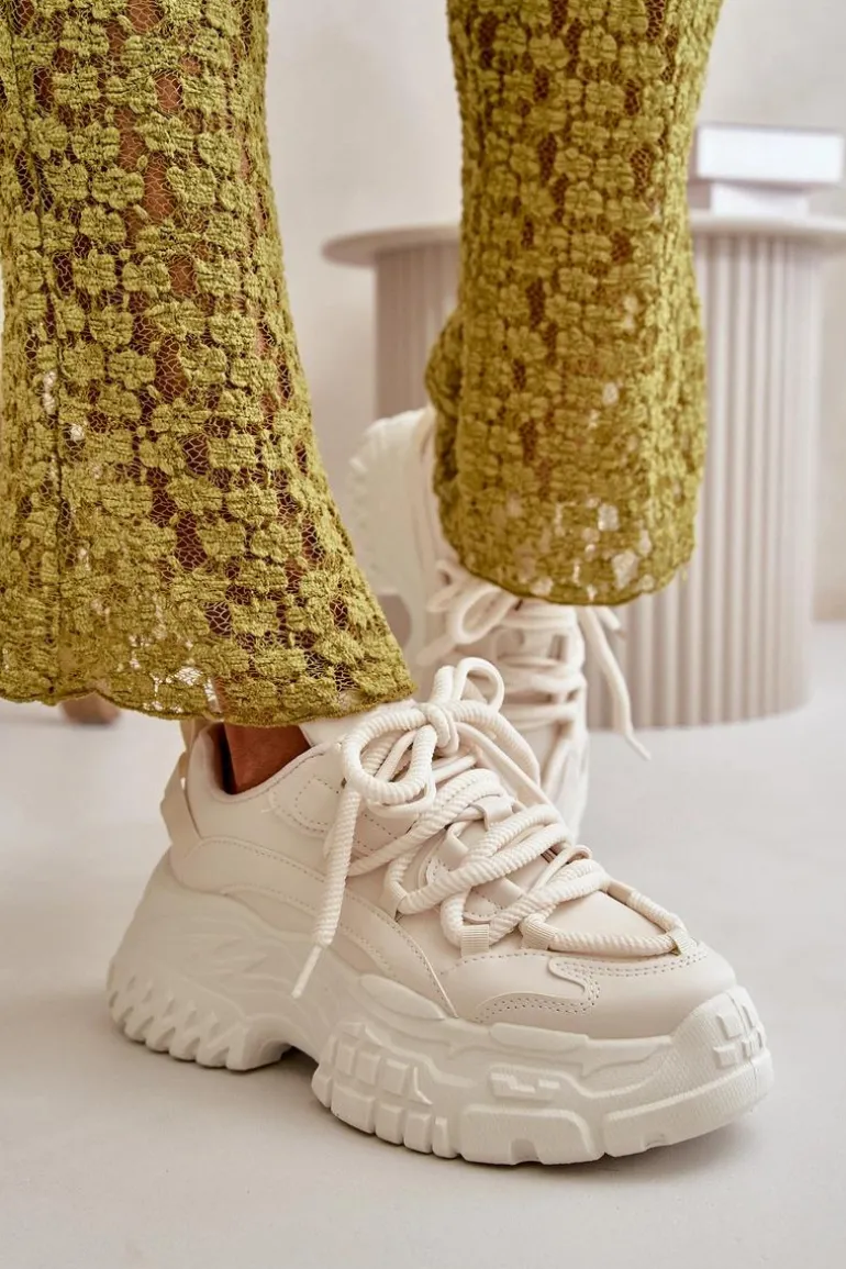 Sneakersy Damskie Na Masywnej Podeszwie Jasnobeżowe Nevela