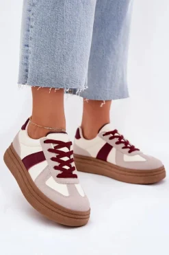 Sneakersy Damskie Na Platformie Bordowe Dovina