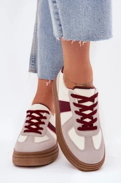 Sneakersy Damskie Na Platformie Bordowe Dovina