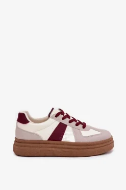 Sneakersy Damskie Na Platformie Bordowe Dovina