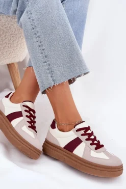 Sneakersy Damskie Na Platformie Bordowe Dovina