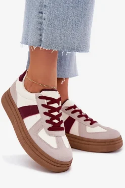 Sneakersy Damskie Na Platformie Bordowe Dovina