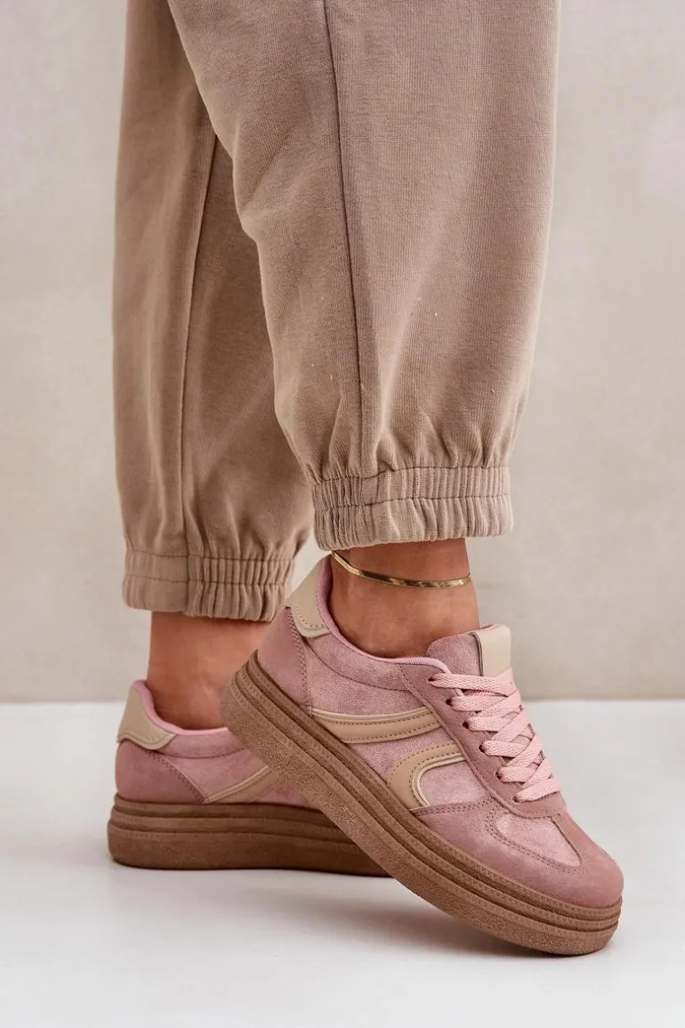 Sneakersy Damskie Na Platformie Różowe Lesida