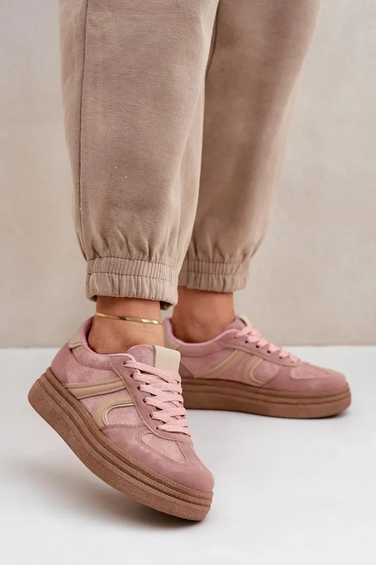 Sneakersy Damskie Na Platformie Różowe Lesida