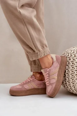 Sneakersy Damskie Na Platformie Różowe Lesida