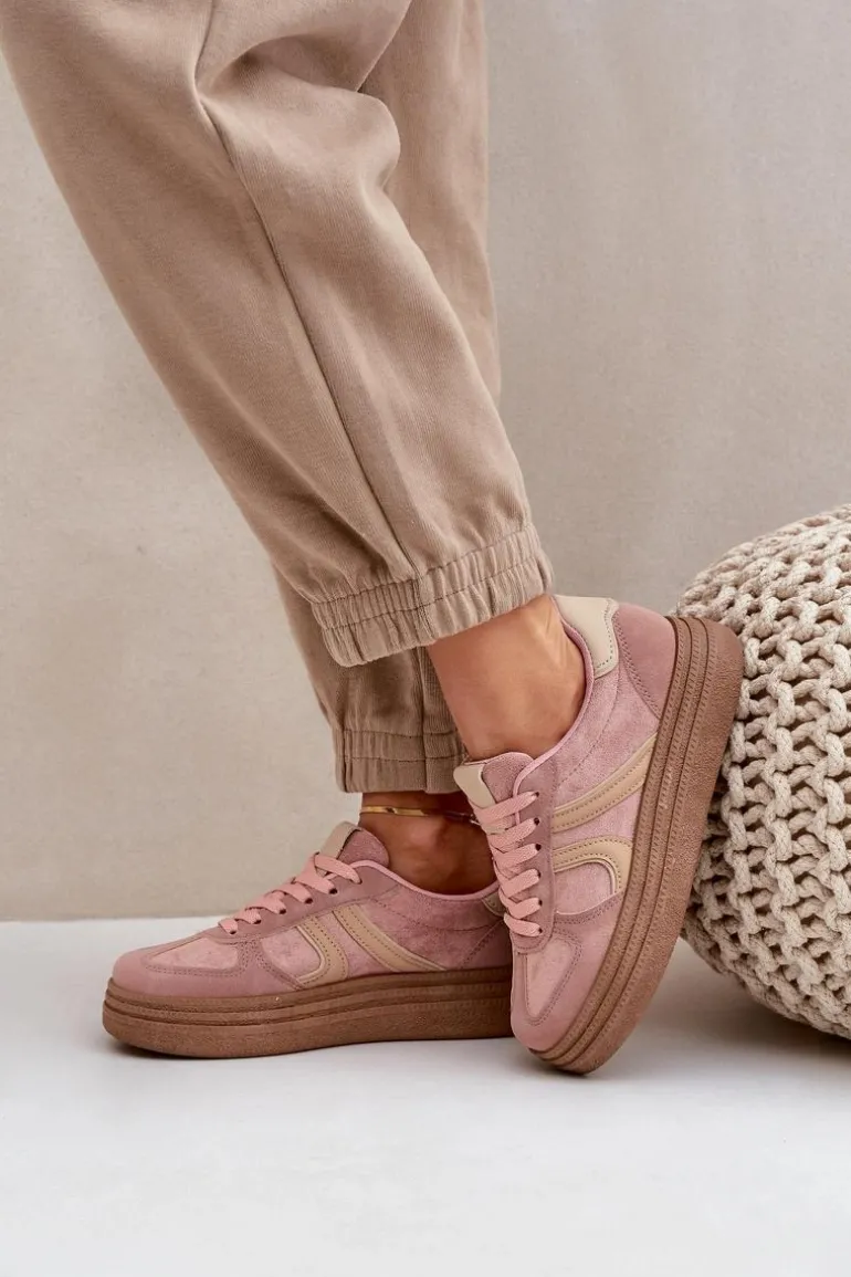 Sneakersy Damskie Na Platformie Różowe Lesida
