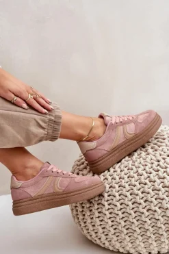 Sneakersy Damskie Na Platformie Różowe Lesida