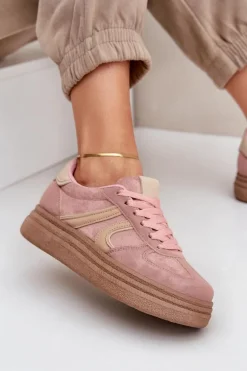 Sneakersy Damskie Na Platformie Różowe Lesida