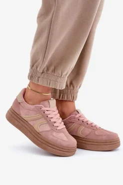 Sneakersy Damskie Na Platformie Różowe Lesida