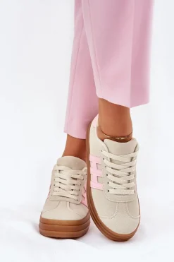 Sneakersy Damskie Na Platformie Beżowe Syliyana