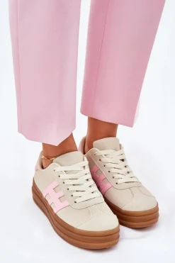Sneakersy Damskie Na Platformie Beżowe Syliyana
