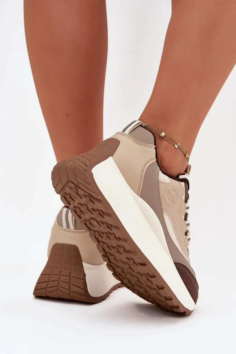 Sneakersy Damskie Na Platformie Big Star SS274002 HI-POLY SYSTEM Beżowe