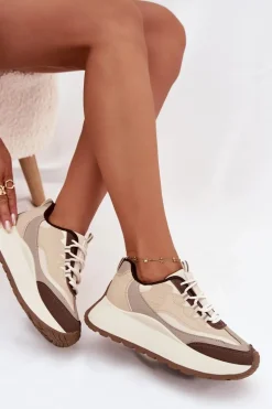 Sneakersy Damskie Na Platformie Big Star SS274002 HI-POLY SYSTEM Beżowe