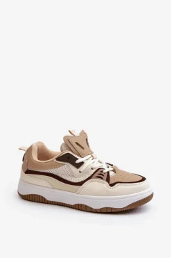Sneakersy Damskie Na Platformie Brązowe Etnaria