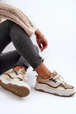 Sneakersy Damskie Na Platformie Brązowe Etnaria