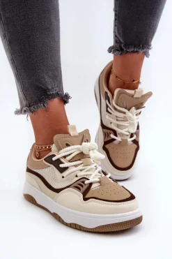 Sneakersy Damskie Na Platformie Brązowe Etnaria