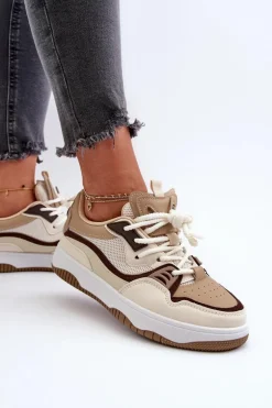 Sneakersy Damskie Na Platformie Brązowe Etnaria