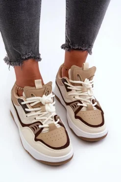 Sneakersy Damskie Na Platformie Brązowe Etnaria