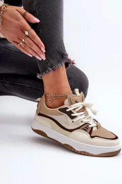 Sneakersy Damskie Na Platformie Brązowe Etnaria