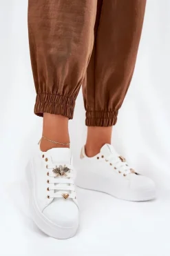Sneakersy Damskie Na Platformie Z Przypinkami Białe Ilanina
