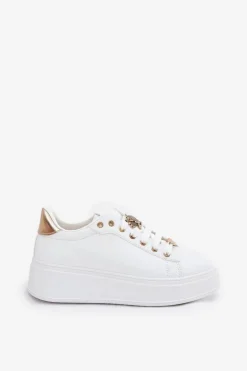Sneakersy Damskie Na Platformie Z Przypinkami Białe Ilanina