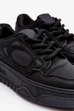 Sneakersy Damskie Na Platformie Czarne Finos