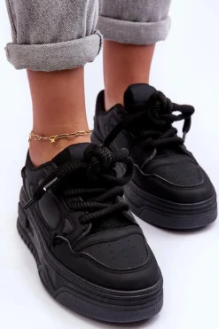 Sneakersy Damskie Na Platformie Czarne Finos