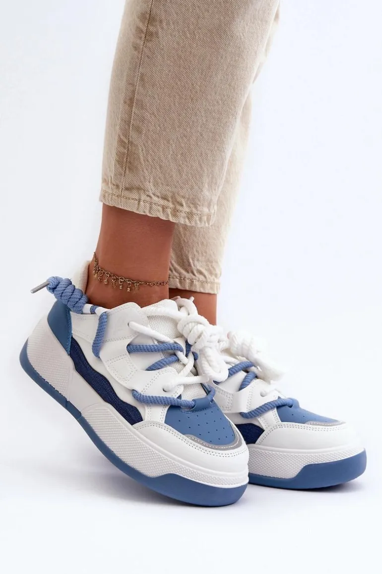 Sneakersy Damskie Na Platformie Niebieskie Moariella