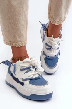 Sneakersy Damskie Na Platformie Niebieskie Moariella