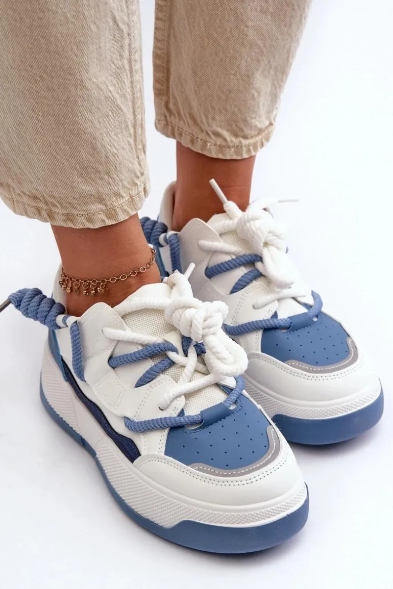 Sneakersy Damskie Na Platformie Niebieskie Moariella