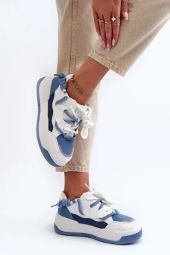 Sneakersy Damskie Na Platformie Niebieskie Moariella