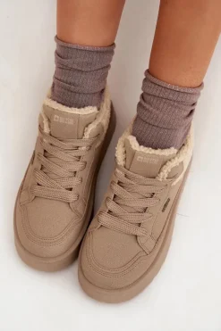 Sneakersy Damskie Na Platformie Z Futerkiem Typu Baranek Big Star SS274105 Beżowe