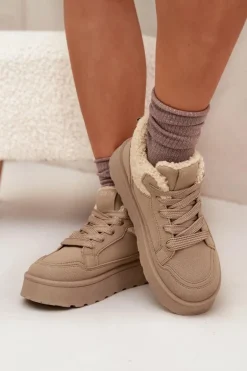 Sneakersy Damskie Na Platformie Z Futerkiem Typu Baranek Big Star SS274105 Beżowe