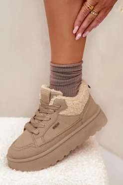 Sneakersy Damskie Na Platformie Z Futerkiem Typu Baranek Big Star SS274105 Beżowe