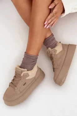 Sneakersy Damskie Na Platformie Z Futerkiem Typu Baranek Big Star SS274105 Beżowe