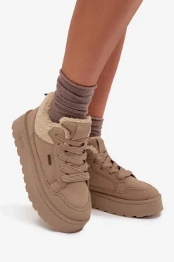 Sneakersy Damskie Na Platformie Z Futerkiem Typu Baranek Big Star SS274105 Beżowe